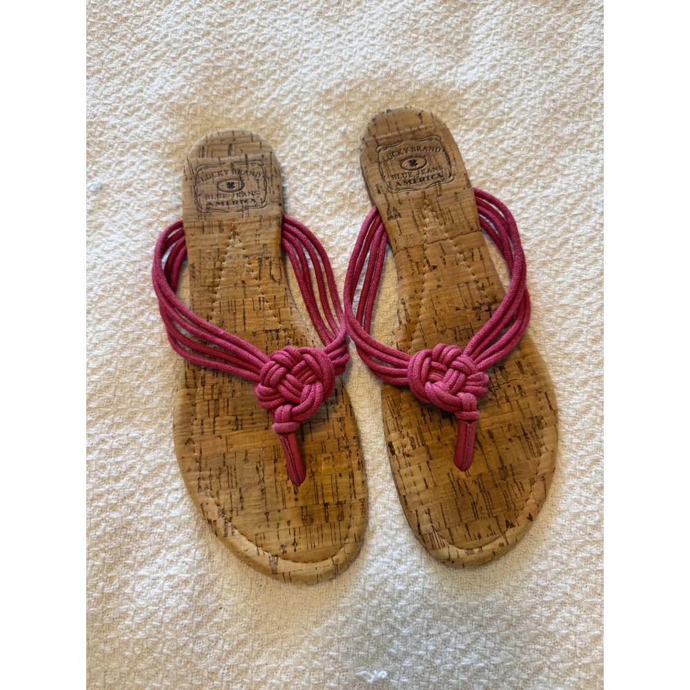 Lucky Brand Pink Braided Knot Cork Thong Sandals Flat Bohemian Summer Shoes